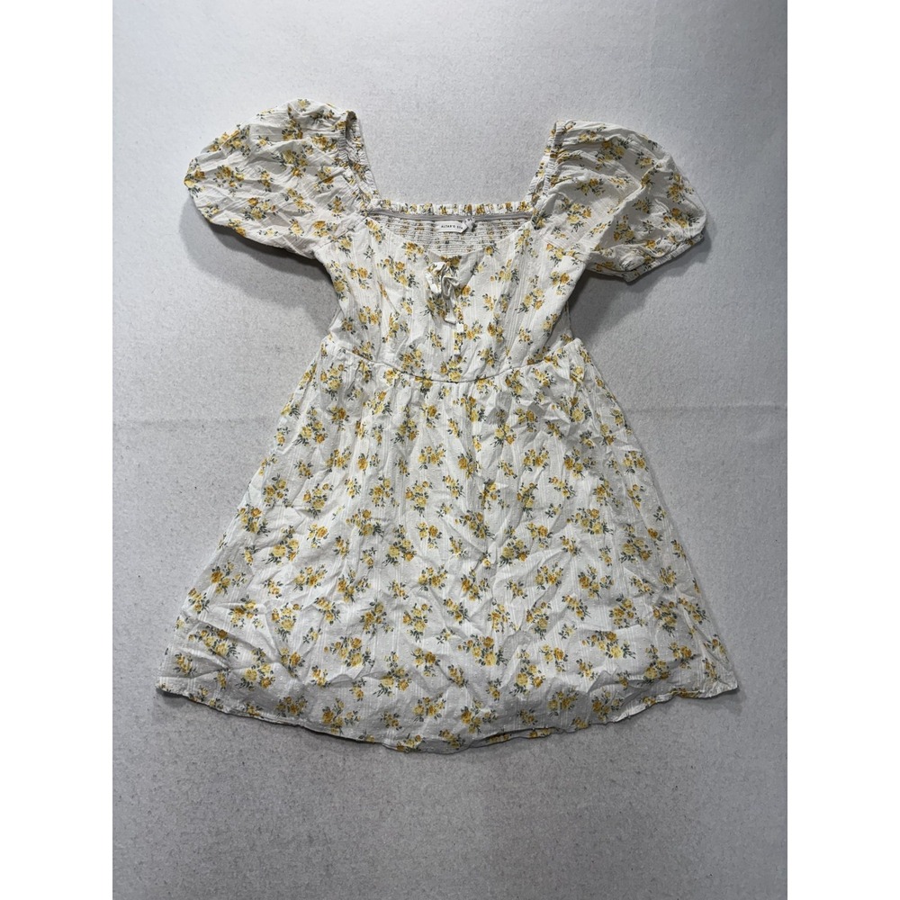 Altar'd State Dress Womens S White Floral Square Neck Puff Sleeve Smocked Mini